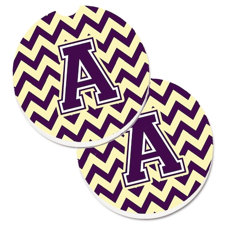 Carolines Treasures Letter A Chevron Purple and Gold Set of 2 Cup Holder Car Coaster CJ1058-ACARC
